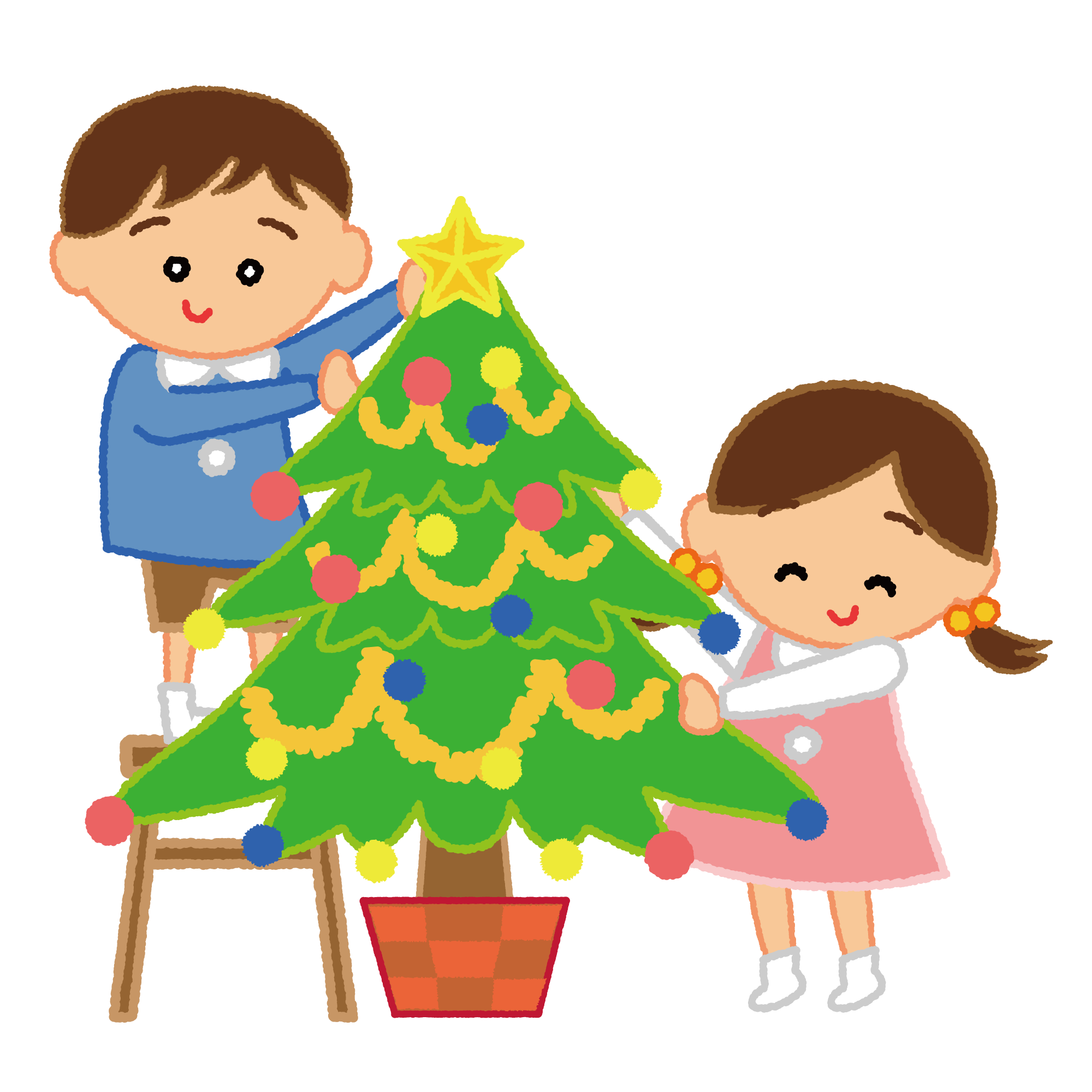 クリスマスツリーを飾る子供のイラスト イラスト素材館