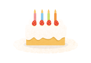 カラフルなロウソクを立てたバースデーケーキ