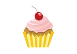 さくらんぼをのせたカップケーキのイラスト