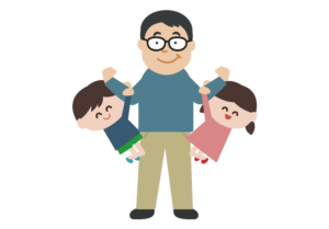 子供を持ち上げるお父さんのイラスト