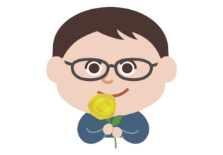 黄色いバラを持つ男性