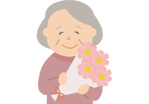 花束をもつおばあちゃんのイラスト