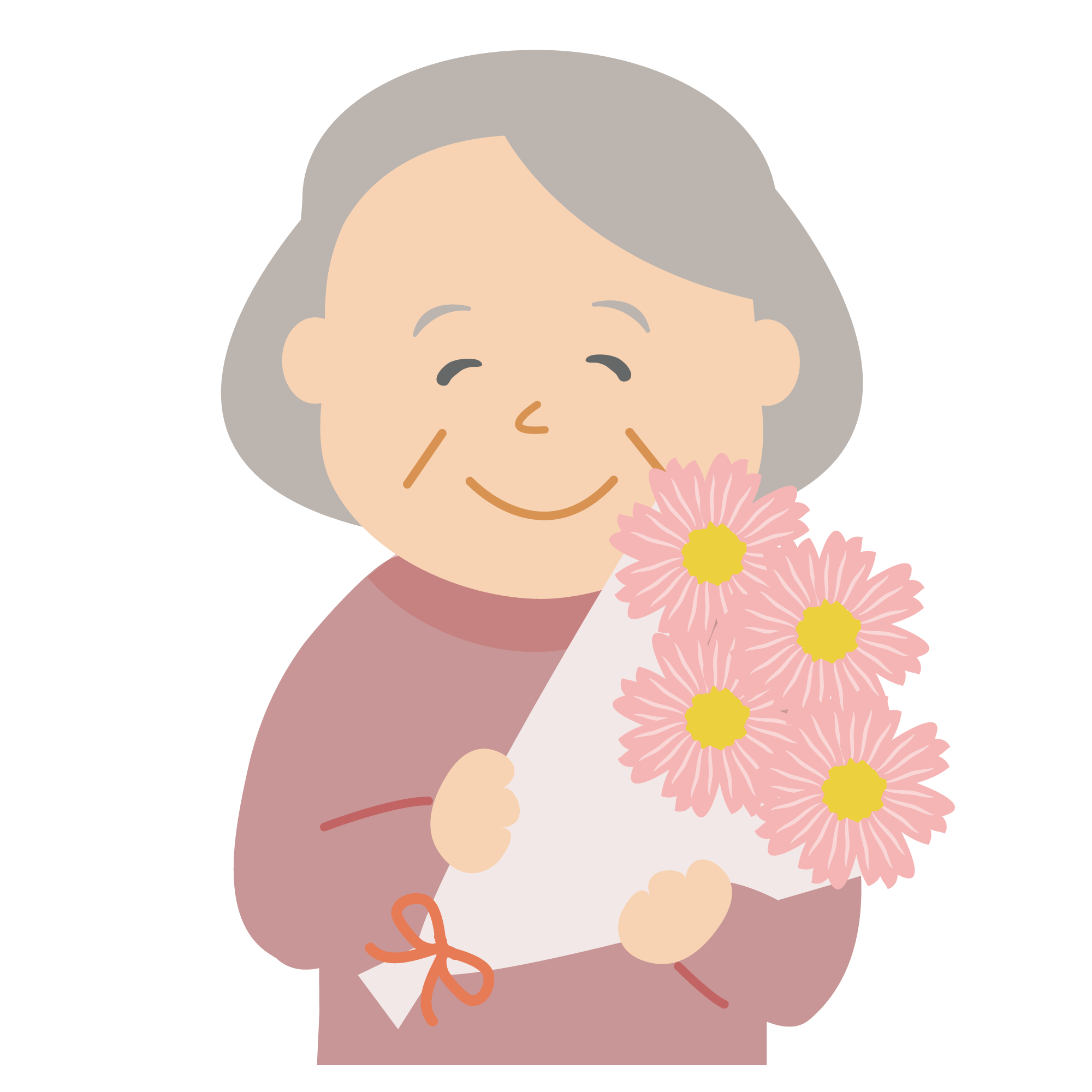 花束を持ち微笑むおばあちゃんのイラスト イラスト素材館