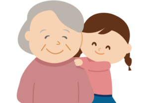 おばあちゃんと小さな女の子（孫）のイラスト