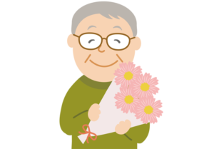 花束を持つおじいちゃんのイラスト