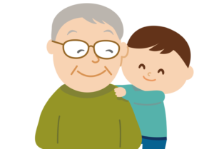 おじいちゃんと男の子（孫）のイラスト