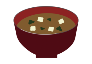 ワカメと豆腐が入った味噌汁のイラスト