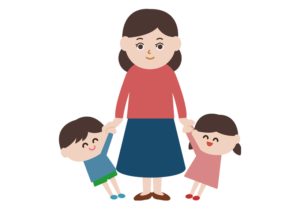 二人の子供と手を繋いぐお母さんのイラスト
