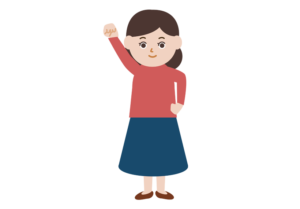 グーで片手を上げる女性のイラスト