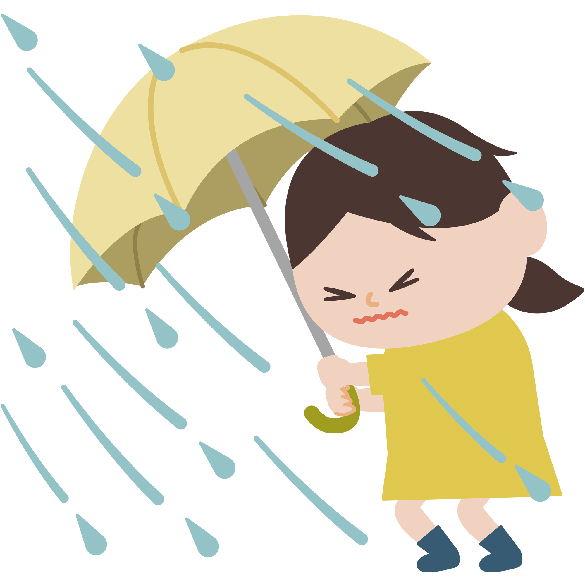 大雨の日に傘を差す女の子のイラスト｜イラスト素材館