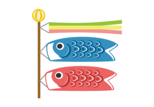 風になびく鯉のぼりのイラスト