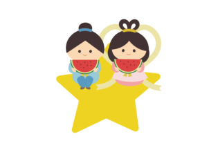 星に腰掛けスイカを食べる織姫と彦星