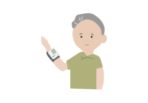血圧測定する年配の男性