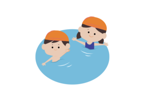 プールで泳ぐ男の子と女の子