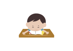 勉強中に力尽きた男の子