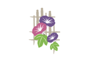 庭先に咲く朝顔のイラスト