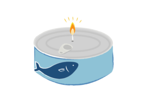 火をつけたツナ缶のイラスト