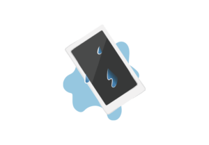 水に濡れたスマートフォン