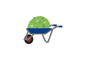 草がいっぱい積まれた手押し一輪車