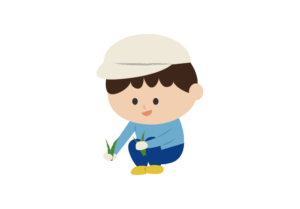 草むしりをする男の子