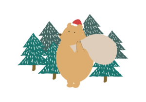 大きなプレゼント袋を持ったクマ