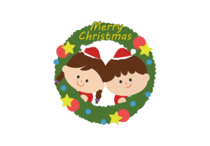 クリスマスリースと子どもたち