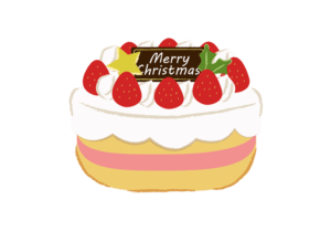 いちごを載せたクリスマスケーキのイラスト