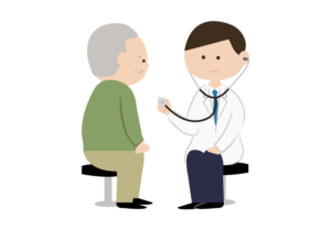 診察を受ける年配の男性のイラスト