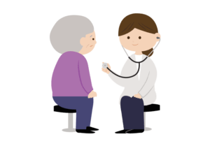 診察を受ける年配の女性のイラスト