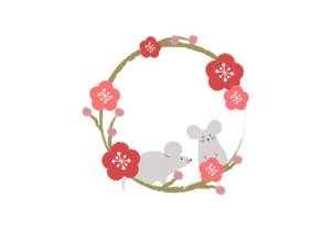 梅の花の輪とネズミのイラスト