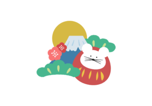 だるまネズミと日の出の正月イラスト