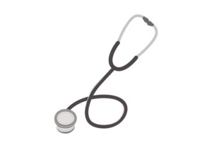 ダイヤフラム面を上にした聴診器（黒色チューブ）