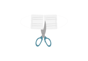 マスクをハサミで切るイラスト