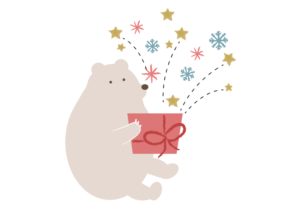 プレゼントを持つクマのイラスト