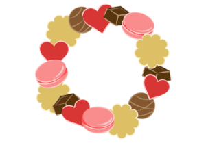 お菓子で作ったバレンタインのリース