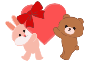 大きなハートを抱えるウサギとクマのイラスト