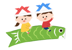 鯉のぼりに乗った子どもたちのイラスト