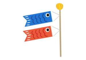 風になびく青と赤の鯉のぼり