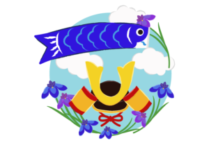 鯉のぼりと兜を描いたイラスト
