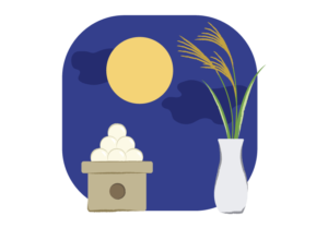 お月見団子と満月とススキ