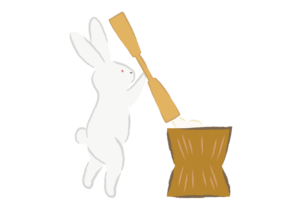 餅をつくウサギのイラスト