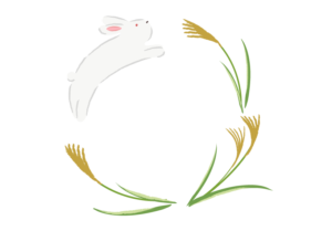 跳ねるウサギとススキのイラスト