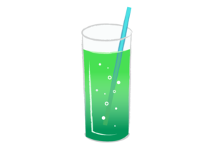 メロンソーダを注いだコップのイラスト