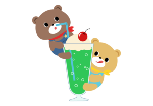 メロンクリームソーダと子熊のイラスト