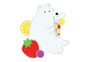 たくさんのフルーツとシロクマのイラスト