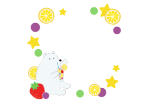 フルーツで描いた囲み枠とシロクマ