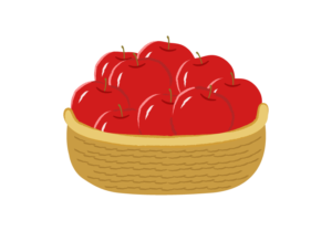 カゴに入った沢山の赤リンゴ