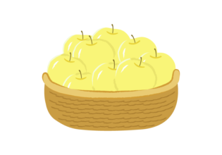 カゴに盛られた黄色いリンゴのイラスト