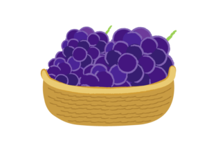 カゴに盛られた紫ブドウのイラスト