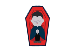 棺で眠るドラキュラのイラスト
